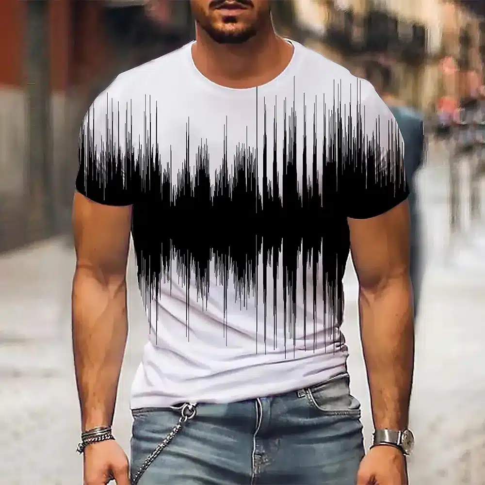 Men’s T-Shirt Graphic 3d O Neck Black White Stripes Oversized Clothing Casual Daily Top Streetwear Short Sleeve Clothing Apparel
