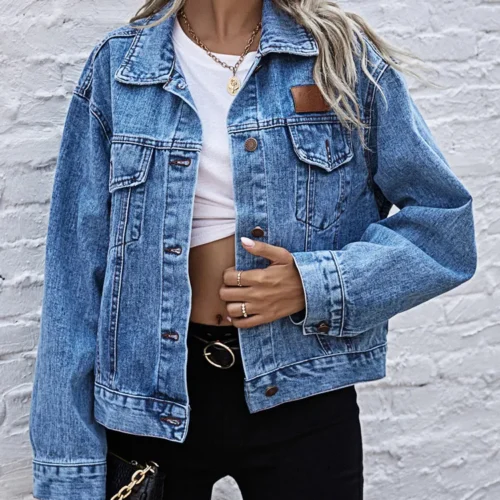 Benuynffy Turn-down Collar Loose Denim Jacket Women Spring and Autumn Single Breasted Female Outwear Casual Jean Coats Jackets