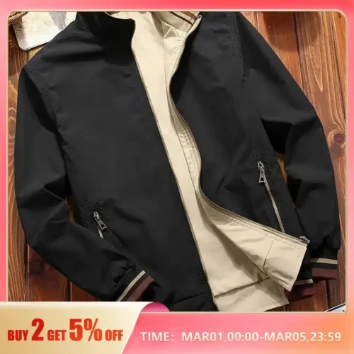 Men’s Sports Jacket Coat Lapel Zipper Pockets Windproof Ribbed Cuff Coat For Daily Wear