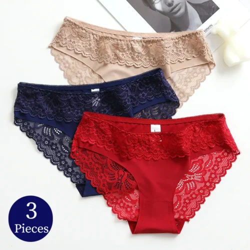 Trowbridge 3PCS/Set Women’s Panties Lace Silk Satin Underwear Sexy Lingerie Soft Comfortable Female Briefs Sweet Cozy Underpants