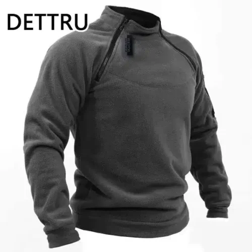Brand High-Quality Winter Mens Military Sweatshirt Fleece Zipper Pullover Men’s Solid Color Loose Lamb Thick Clothing Streetwear